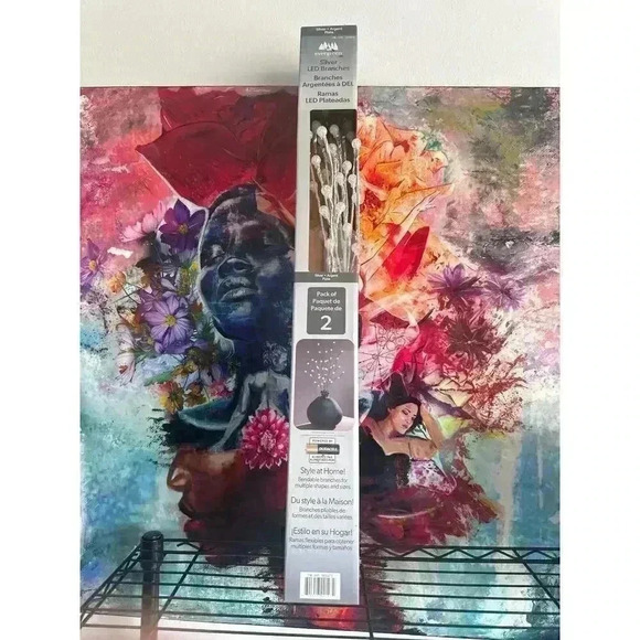 EVERGREEN Silver + Argent Plata LED Décor Branches - Pack of 2 - Picture 1 of 4